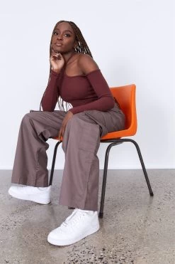 Factorie Asymmetrical Long Sleeve Top Burgundy -Madam Clothing Store 009f1a64c036a145c93ba79833475201