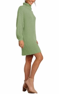 Beakey Womens Turtleneck Loose Sweater Dress Soft Winter Pullover Dress-Green -Madam Clothing Store 01f1ec36192222ff5fe4d218222e0bf4