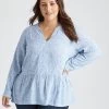 Beme Long Sleeve Stud Detail Top Blue Ditsy - Plus Size -Madam Clothing Store 03764867ec1cd39e877e20b4c55f1ab5