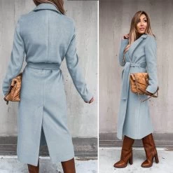 Beakey Womens Trench Coats Lapel With Tie Belt Fashion Winter Long Outwear-Sky Blue 8 Beakey Womens Trench Coats Lapel With Tie Belt Fashion Winter Long Outwear-Sky Blue -Madam Clothing Store 05ee9b01a3c68b3a8fa3a789817acec0
