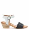 EOS Women's Cubes Italian Leather Sandal With Ankle Buckle And Stacked Heel Wht/Black
