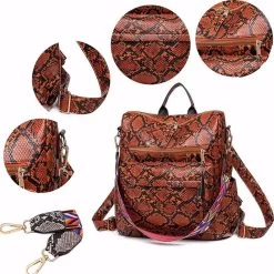 Beakey Fashion Backpack Multipurpose Print Leather Travel Shoulder Bag-Brown Snake Pattern -Madam Clothing Store 08233c453de03941e51ae789c89ce944