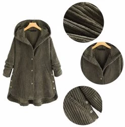Beakey Ladies Casual Corduroy Hooded Coats Warm Mid Length Jackets-Green -Madam Clothing Store 0a2b566bf9d1e80e53481bb8d95d2df6