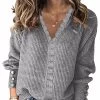 Beakey Womens Pullover Sweater Lace V Neck Long Sleeve Button Top-Grey -Madam Clothing Store 0ac833358b267acf6c9886ee94a235d9
