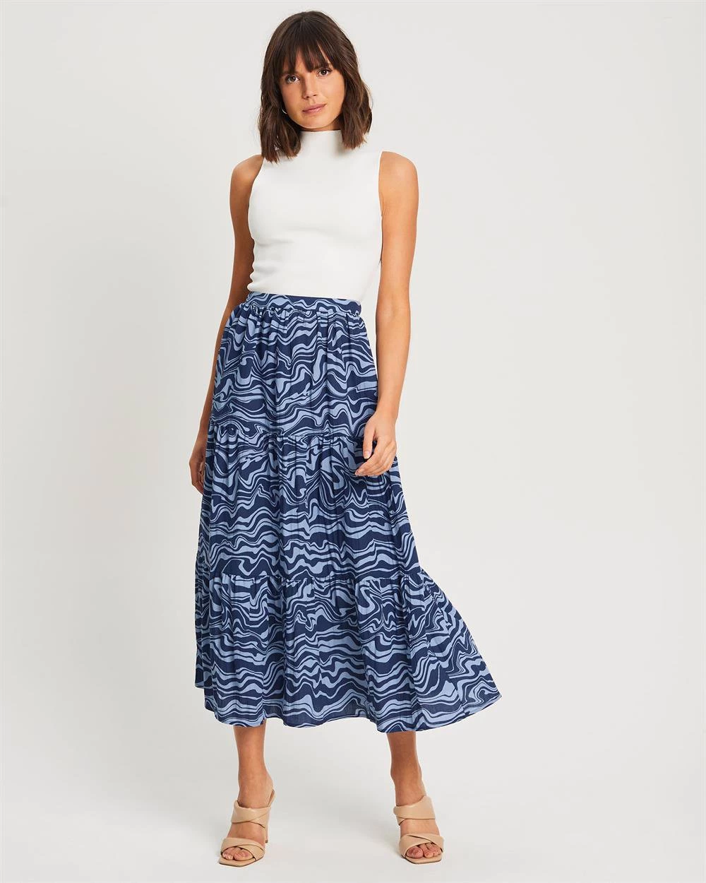 WILLA Women's Braxton Skirt - Navy Abstract Swirl 7 WILLA Women's Braxton Skirt - Navy Abstract Swirl - Image 5