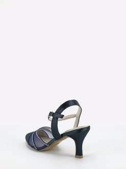 Clarice Demure Leather Heeled Sandals - Navy/Satin -Madam Clothing Store 0c8e345d27659358ad60ad3a5fb1c9c5