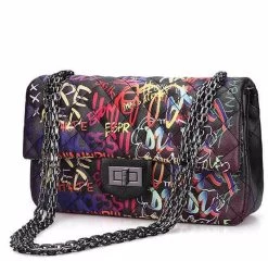 Beakey Womens Crossbody Handbag Graffiti Cute Leather Shoulder Bag-Black