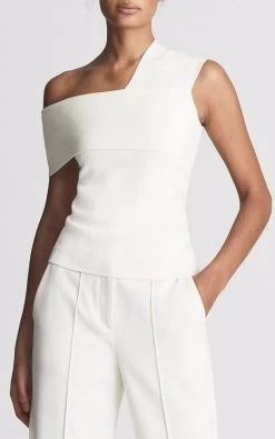 Reiss Women's Etta Ss Asym Neck Top Knitwear - Ivory