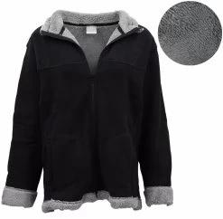 New Women's Thick Fanx Sherpa Fur Shirt Fleece Lined Jacket Jumper Sweater Warm - Black