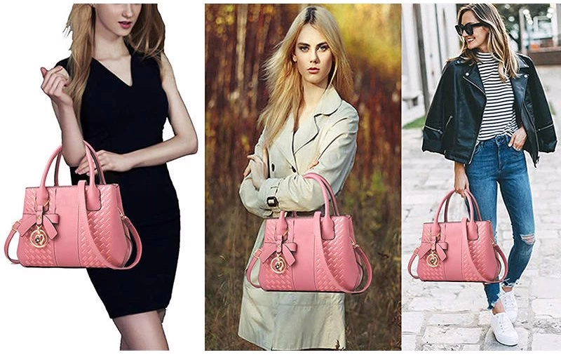 Beakey Fashion Womens PU Leather Embroidered Handbags Shoulder Tote Bags-LightPink 8 Beakey Fashion Womens PU Leather Embroidered Handbags Shoulder Tote Bags-LightPink - Image 6