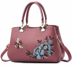 Beakey Women Satchel Bags Crossbody Embroidery Handbags-Pink
