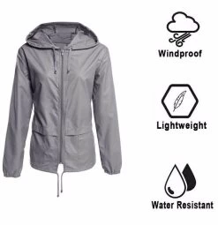 Women Lightweight Waterproof Raincoat Packable Outdoor Hooded Windbreaker-Dark Gray-AL1064 -Madam Clothing Store 11647cb6df1616b1619a65e68604cb3c