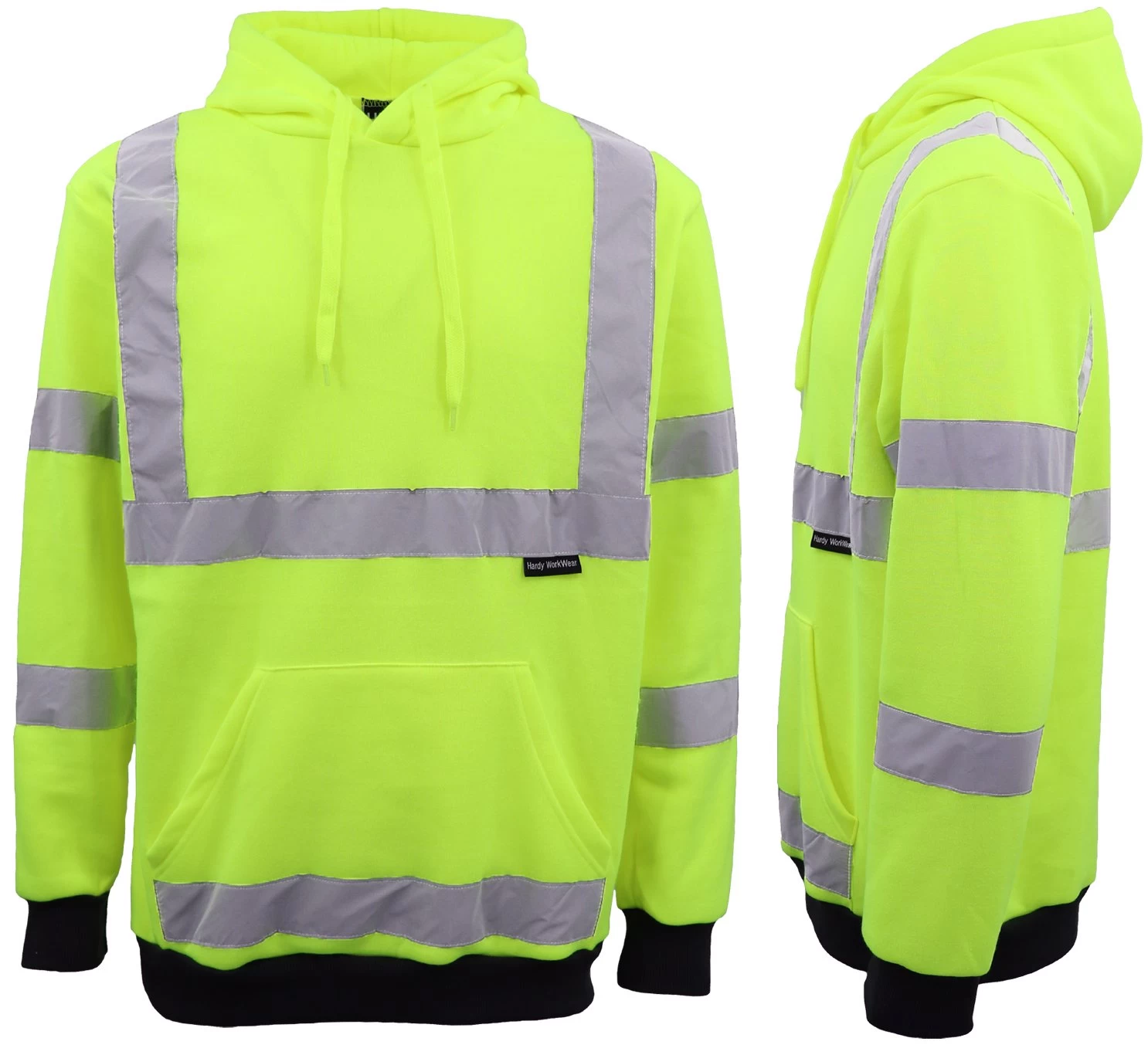 HI VIS Hooded Safety Jumper Hoodie Sweatshirt Tradie Workwear Fleece Jacket Coat - Fluro Yellow