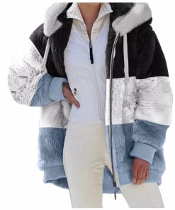 Beakey Womens Fleece Jackets Warm Thick Zip Up Hoodies-Black White Blue