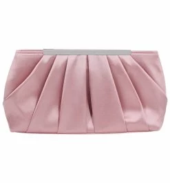 Beakey Clutch Evening Bag Elegant Pleated Satin Simple Classy Purse-Pink