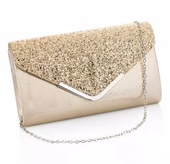Beakey Women Evening Envelope Clutch Prom Sequin Shoulder Cross Body Bag-Gold
