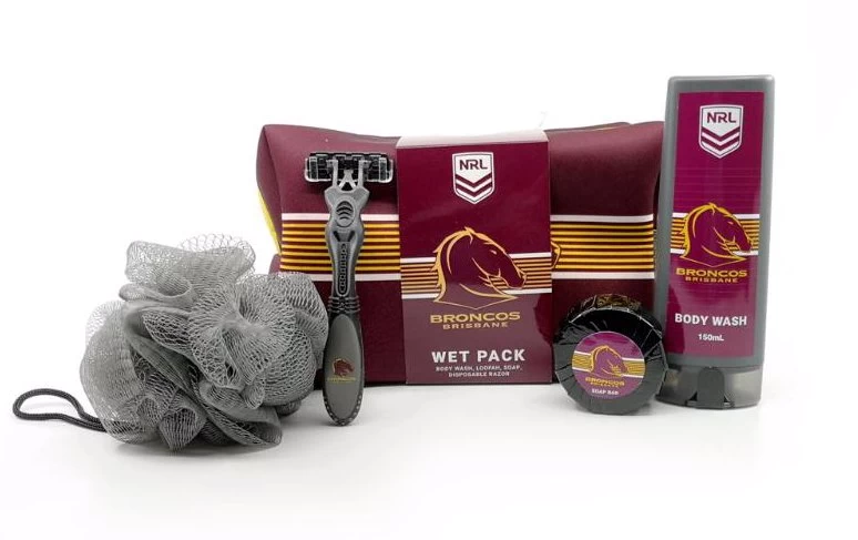 NRL Toiletry Gift Set - Brisbane Broncos - Bag Body Wash Razor Soap Loofah 3 NRL Toiletry Gift Set - Brisbane Broncos - Bag Body Wash Razor Soap Loofah