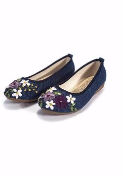 Beakey Embroidered Ethnic Style Flats Comfortable Linen Shoes-Blue -Madam Clothing Store 14b9bd5892486d83e01a506cfead4259