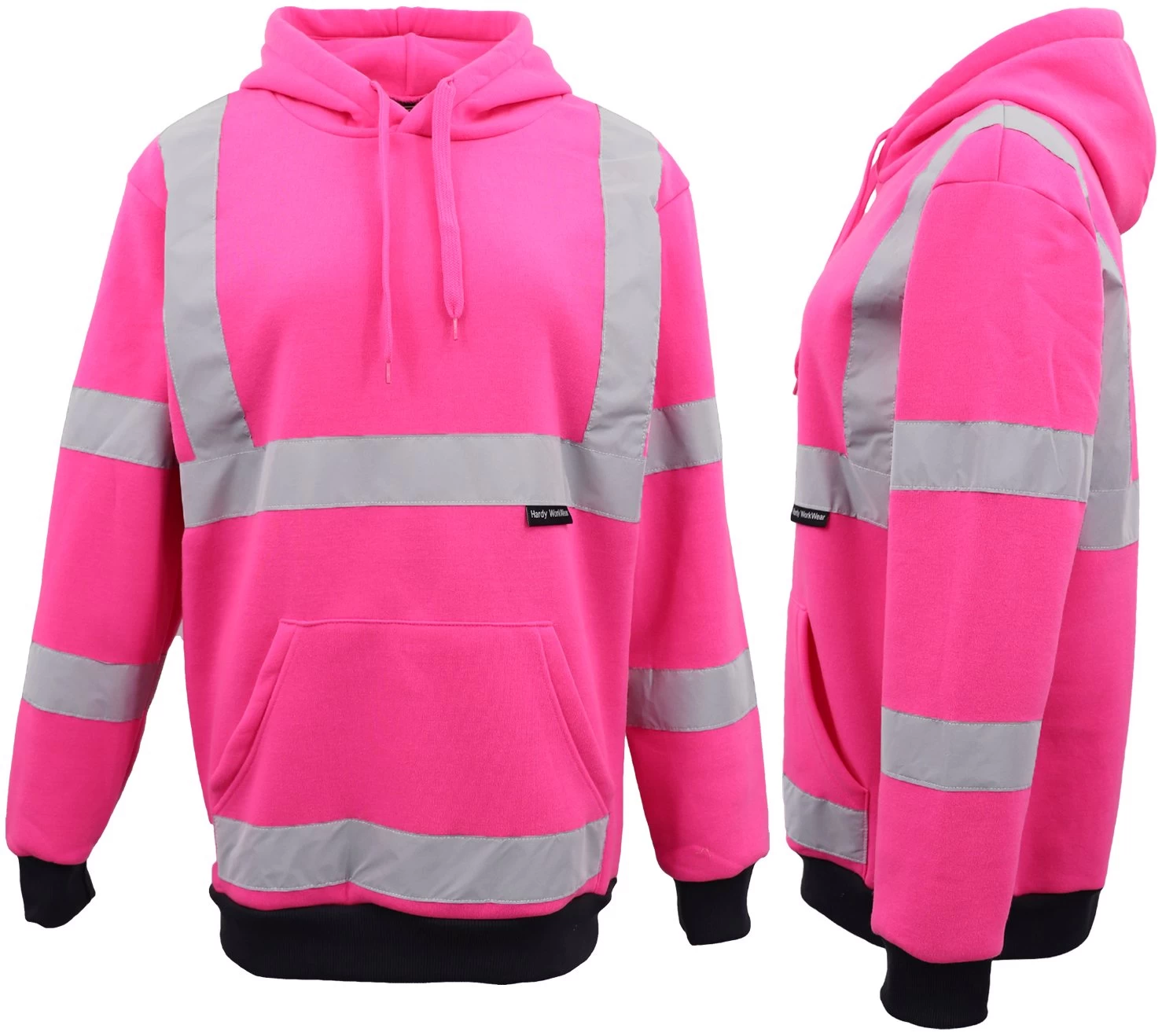 HI VIS Hooded Safety Jumper Hoodie Sweatshirt Tradie Workwear Fleece Jacket Coat - Fluro Pink