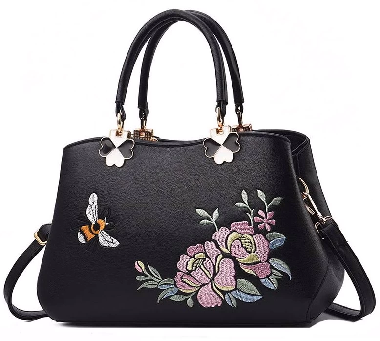 Beakey Women Satchel Bags Crossbody Embroidery Handbags-Black 3 Beakey Women Satchel Bags Crossbody Embroidery Handbags-Black