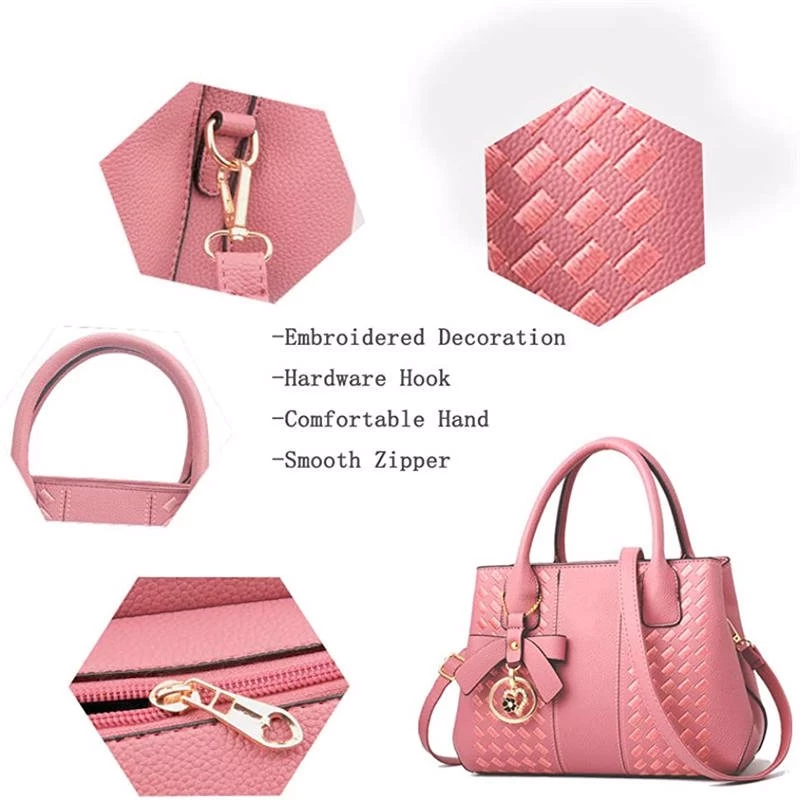 Beakey Fashion Womens PU Leather Embroidered Handbags Shoulder Tote Bags-LightPink 6 Beakey Fashion Womens PU Leather Embroidered Handbags Shoulder Tote Bags-LightPink - Image 4