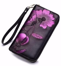 Beakey Women Rfid Blocking Wallet Zip Around Clutch-Purple Bauhinia