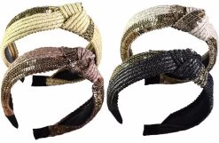 Beakey 4Pack Knotted Sequins Headbands For Women Wide Turban Headbands FG80-Mixcolor