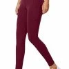 Beakey Womens High Waist Yoga Pants With Pockets Fashionable Leggings-Red Wine