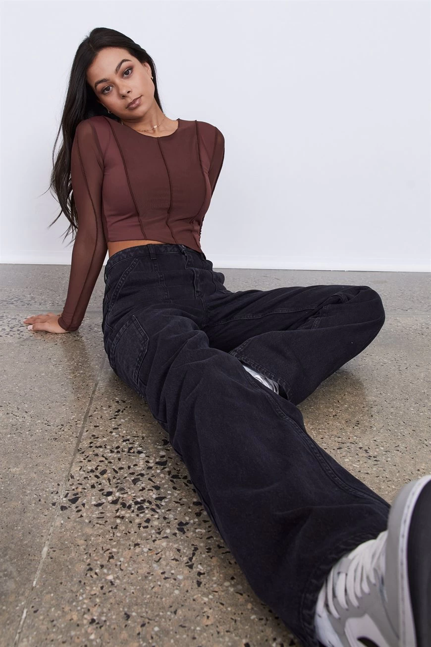 Factorie Exposed Seam Long Sleeve Burgundy 4 Factorie Exposed Seam Long Sleeve Burgundy - Image 2