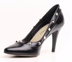 BOSCCOLO Women's Leather Heels High Black With Studs