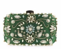 Beakey Womens Crystal Beaded Evening Clutch Purse-Green