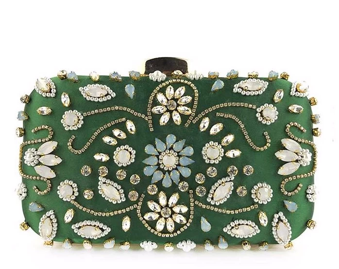 Beakey Womens Crystal Beaded Evening Clutch Purse-Green 3 Beakey Womens Crystal Beaded Evening Clutch Purse-Green