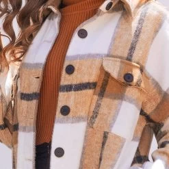 Beakey Womens Lapel Plaid Wool Blend Coat Long Jacket-Khaki -Madam Clothing Store 2394f1ef9e1c8204eaae340972e54490