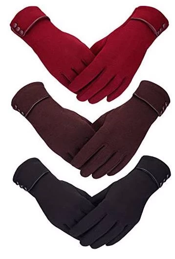 Catzon 3 Pairs Women Winter Gloves Warm Touchscreen Windproof Gloves-BlackWine RedBrown 3 Catzon 3 Pairs Women Winter Gloves Warm Touchscreen Windproof Gloves-BlackWine RedBrown