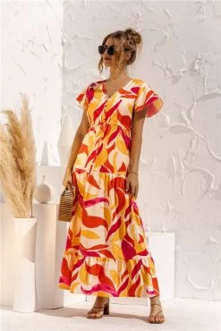 Anette Women's Short Sleeve Button Print Dress - Yellow & Multicolor Print -Madam Clothing Store 24b768bb 8852 4d6e 86f7 91d2cf9d77f8