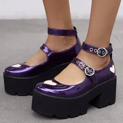 Beakey Womens Chunky Heel Goth Platform Mary Jane Lolita Wedges Dress Shoes-Purple -Madam Clothing Store 253763a33bdeae0fbaeca8d5602ea8af