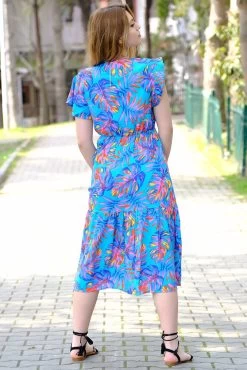 Avorwe Women's Floral Half-Sleeve Suprice Midi Dress - Turquoise -Madam Clothing Store 25fae556 91a1 48b2 8fe1 1649b860c736