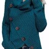 Beakey Womens Cowl Neck Knit Asymmetric Hem Sweater With 5 Buttons-Peacock Blue -Madam Clothing Store 26c8bd0f33ba20efcd3b9ea3951104aa