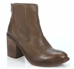 EOS Women's Musin Italian Leather Stacked Heeled Ankle Boots Taupe