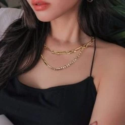 Beakey Link Layered Necklace Gold Paperclip Chain Choker For Women -Madam Clothing Store 2781ab0a489e81083cbed94cfdb50e6b