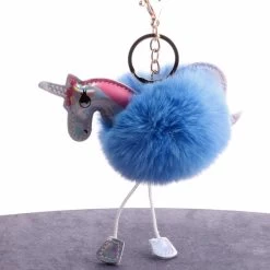 Unicorn Fluffy Keyring - Blue