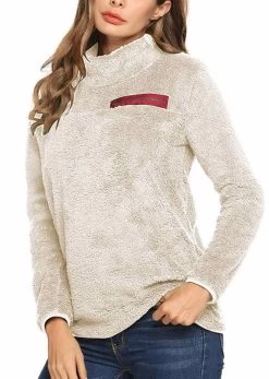 Beakey Womens Turtleneck Sweatshirt Winter Faux Fuzzy Sherpa Pullover-Light Apricot -Madam Clothing Store 29c6461daaa3e61a3143373d221cbfbf