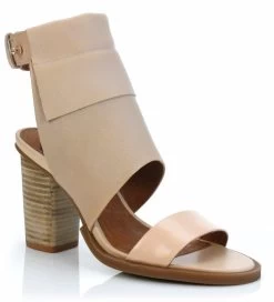 EOS Women's Theory Italian Leather Stacked Heel High Ankle Wrap - Nude