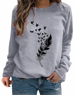 Beakey Womens Casual Long Sleeve T-Shirt Crew Neck Pullover-Grey