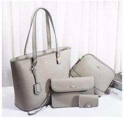 Beakey Women Retro Large Capacity Four-piece Sets Handbags Shoulder Bags Tote-SilverGrey -Madam Clothing Store 2c3412c5ac6653c71d2ac1c8fff383c0