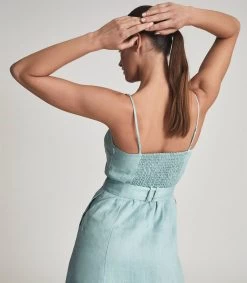 Reiss Women's Catalina Linen Button Midi Dress - Sage -Madam Clothing Store 2ca9d0d5e5aaec6363bc1d69c2cc438b