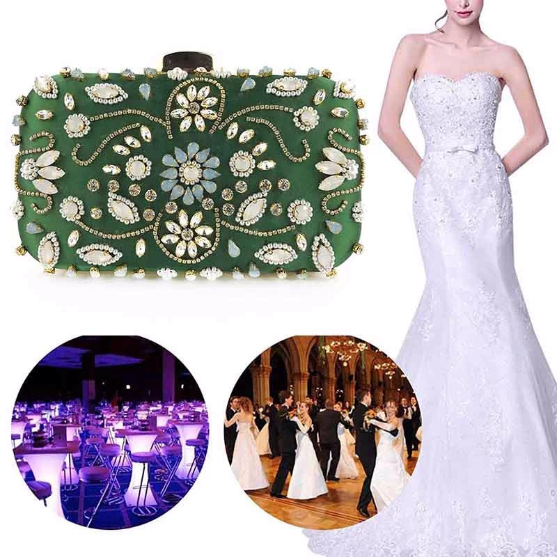 Beakey Womens Crystal Beaded Evening Clutch Purse-Green 7 Beakey Womens Crystal Beaded Evening Clutch Purse-Green - Image 5