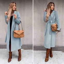 Beakey Womens Trench Coats Lapel With Tie Belt Fashion Winter Long Outwear-Sky Blue 9 Beakey Womens Trench Coats Lapel With Tie Belt Fashion Winter Long Outwear-Sky Blue -Madam Clothing Store 2eb58b3602fbc636c29b7110f9bcccdd