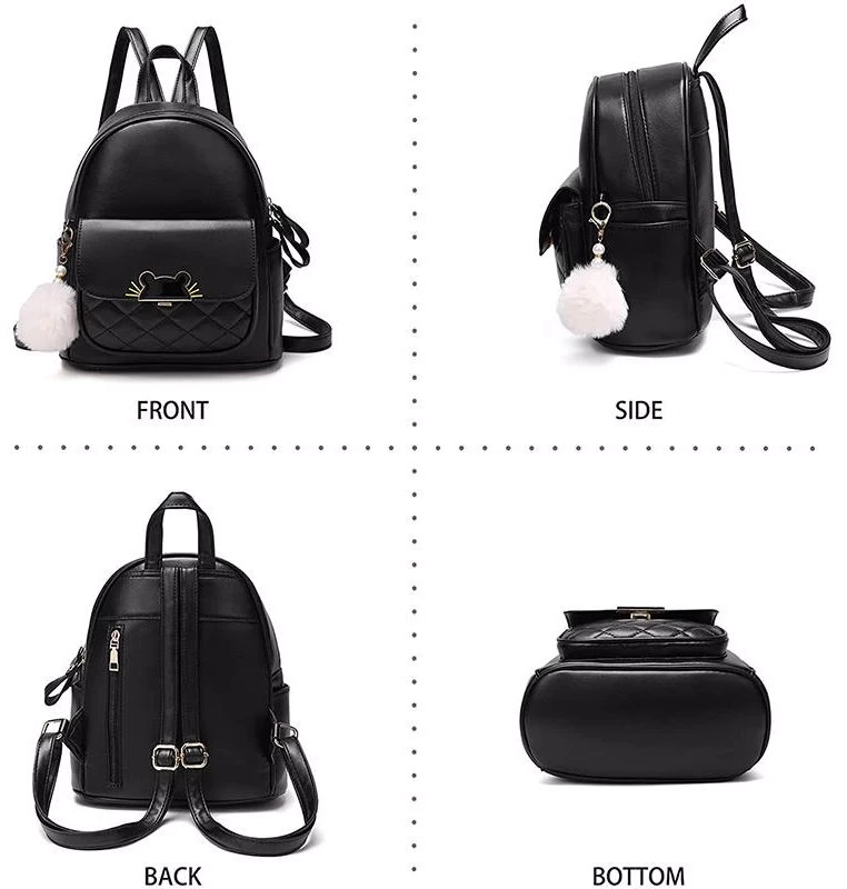 Beakey Mini Backpack For Women Cute Leather Small Bookbag With Cat Shaped Lock-Black 5 Beakey Mini Backpack For Women Cute Leather Small Bookbag With Cat Shaped Lock-Black - Image 3