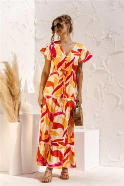 Anette Women's Short Sleeve Button Print Dress - Yellow & Multicolor Print -Madam Clothing Store 3193d831 8f4e 4a1c 8b3e 2b3a54c417ca